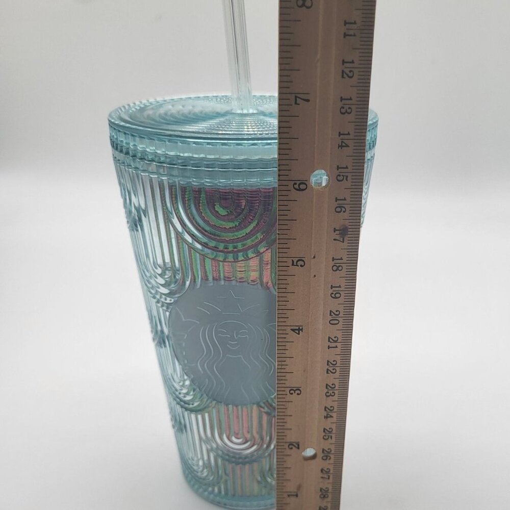 Starbucks Coffee 2022 Iridescent Rainbow Holographic Wave 16 oz Tumbler Cold Cup - Picture 5 of 8